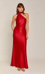 Red Asymmetric Scarf Maxi Dress