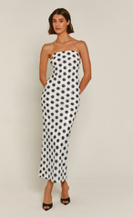 White Polka Dot Sequin Bandeau Maxi Dress
