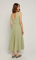 Olive Midi Dress with Gathered Waist