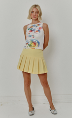 White Picnic Print Mesh Top