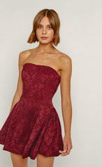 Wine Jacquard Bandeau Mini Dress