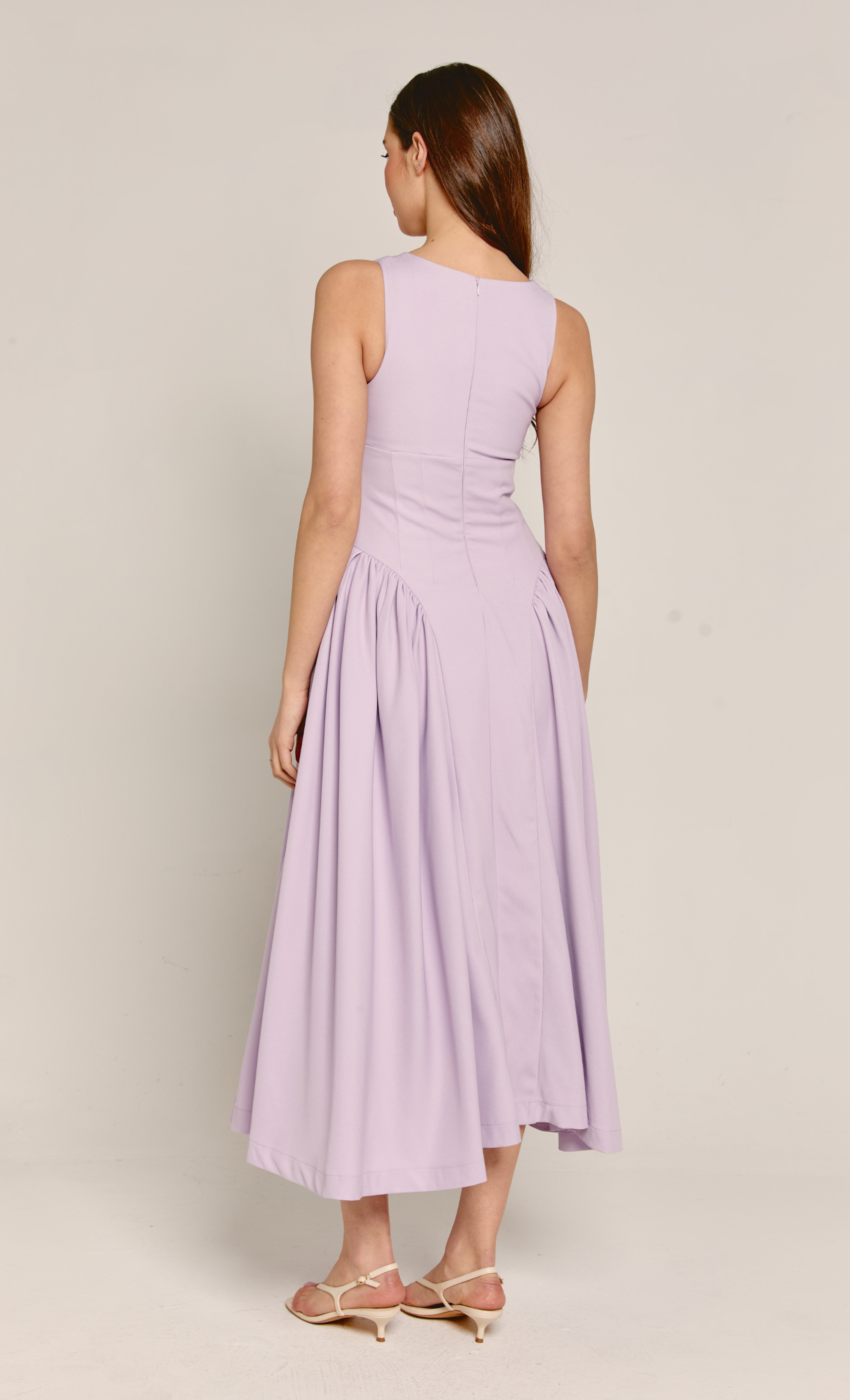 Lilac Gathered Hip Pocket Midaxi Dress