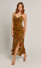 Olive Asymmetric Devore Maxi Dress