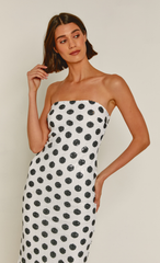 White Polka Dot Sequin Bandeau Maxi Dress