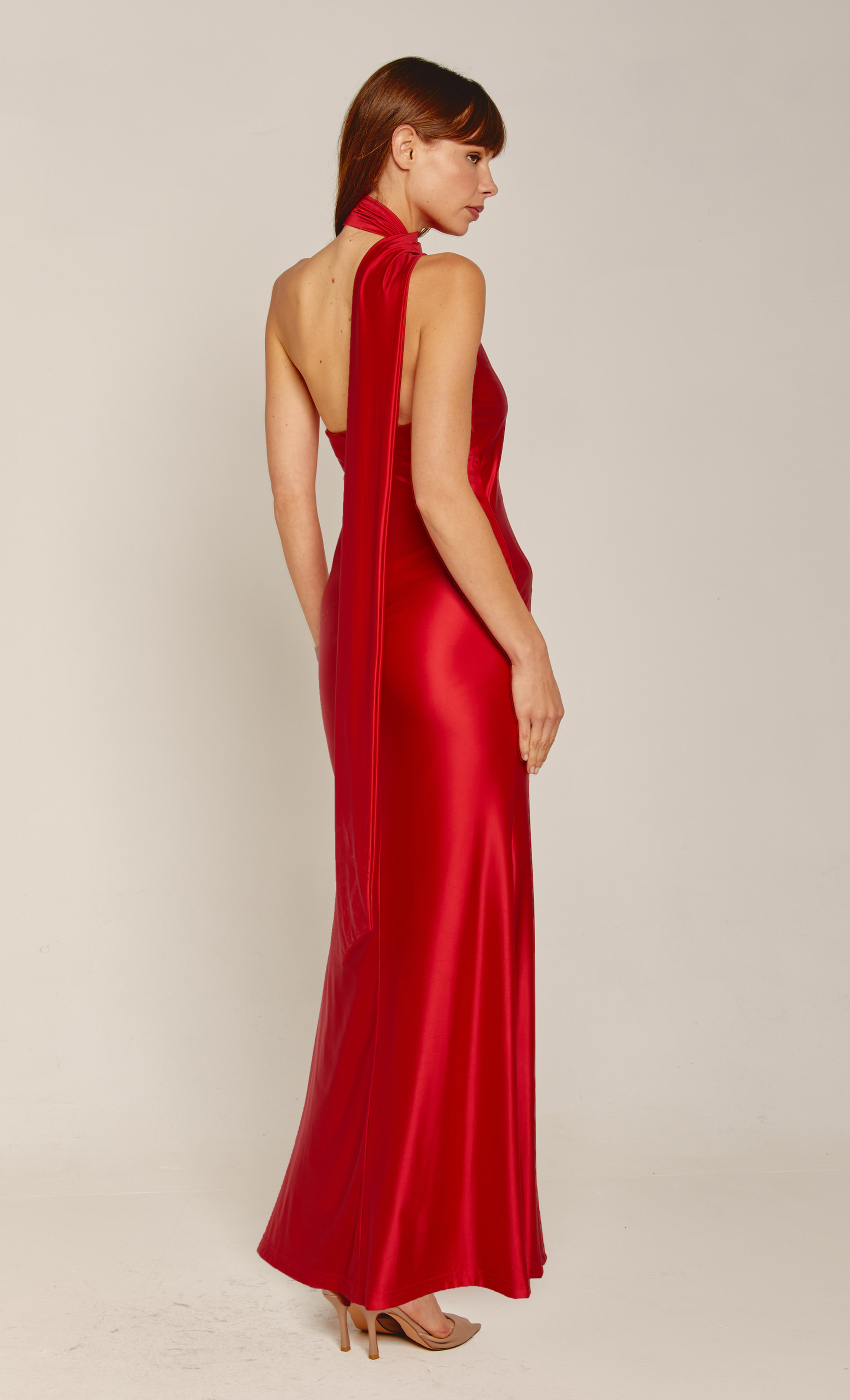 Red Asymmetric Scarf Maxi Dress