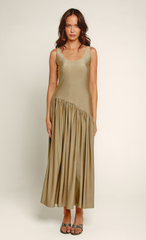 Olive Asymmetric Waist Detail Maxi Dress