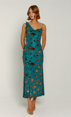 Teal Burnt Devore Asymmetric Maxi Dress