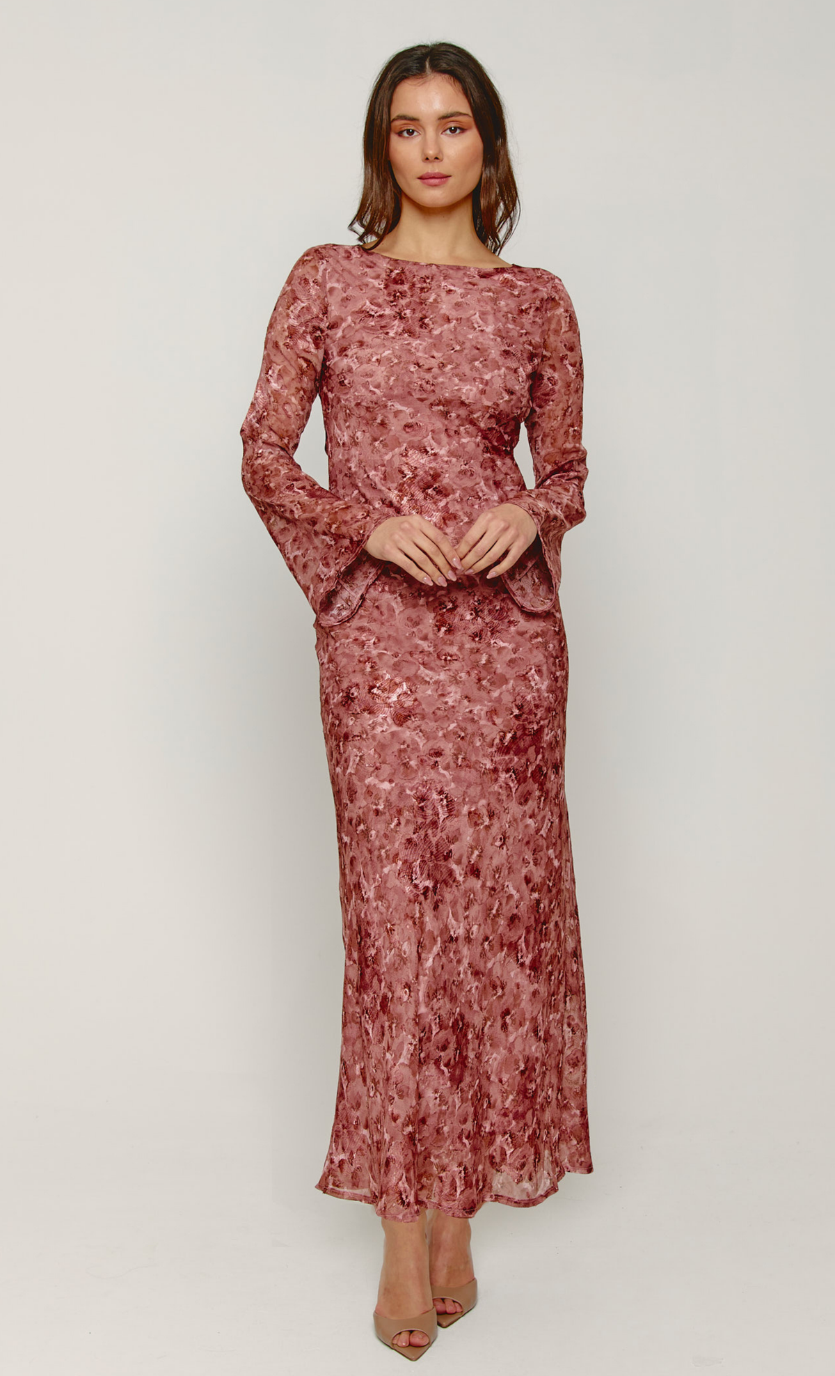 Mauve Bias Cowl Back Maxi Dress