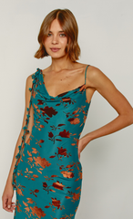 Teal Burnt Devore Asymmetric Maxi Dress