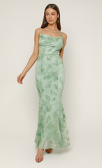 Spring Green Floral Burnout Godet Maxi Dress
