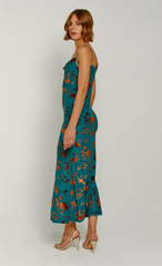 Teal Burnt Devore Asymmetric Maxi Dress