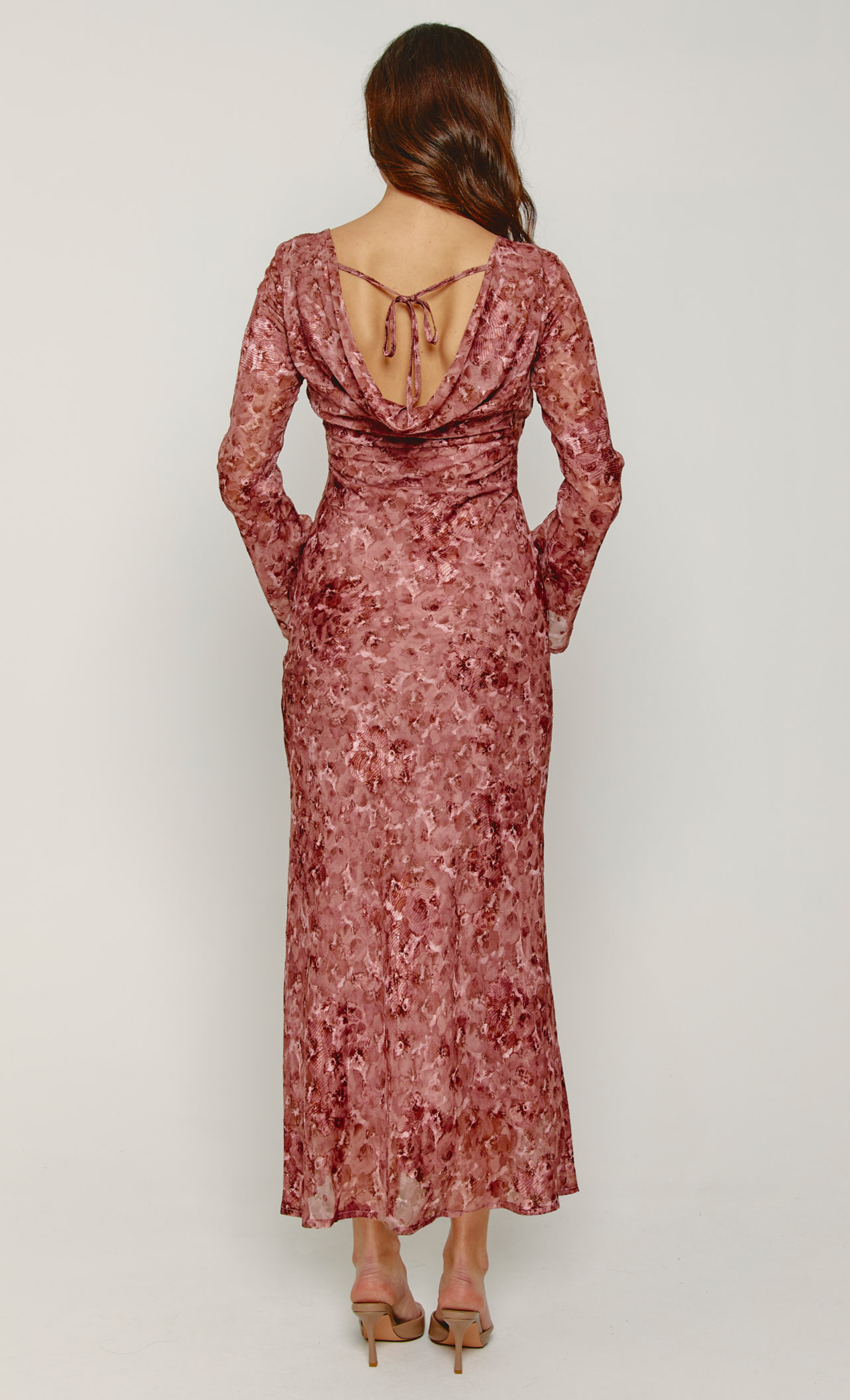 Mauve Bias Cowl Back Maxi Dress