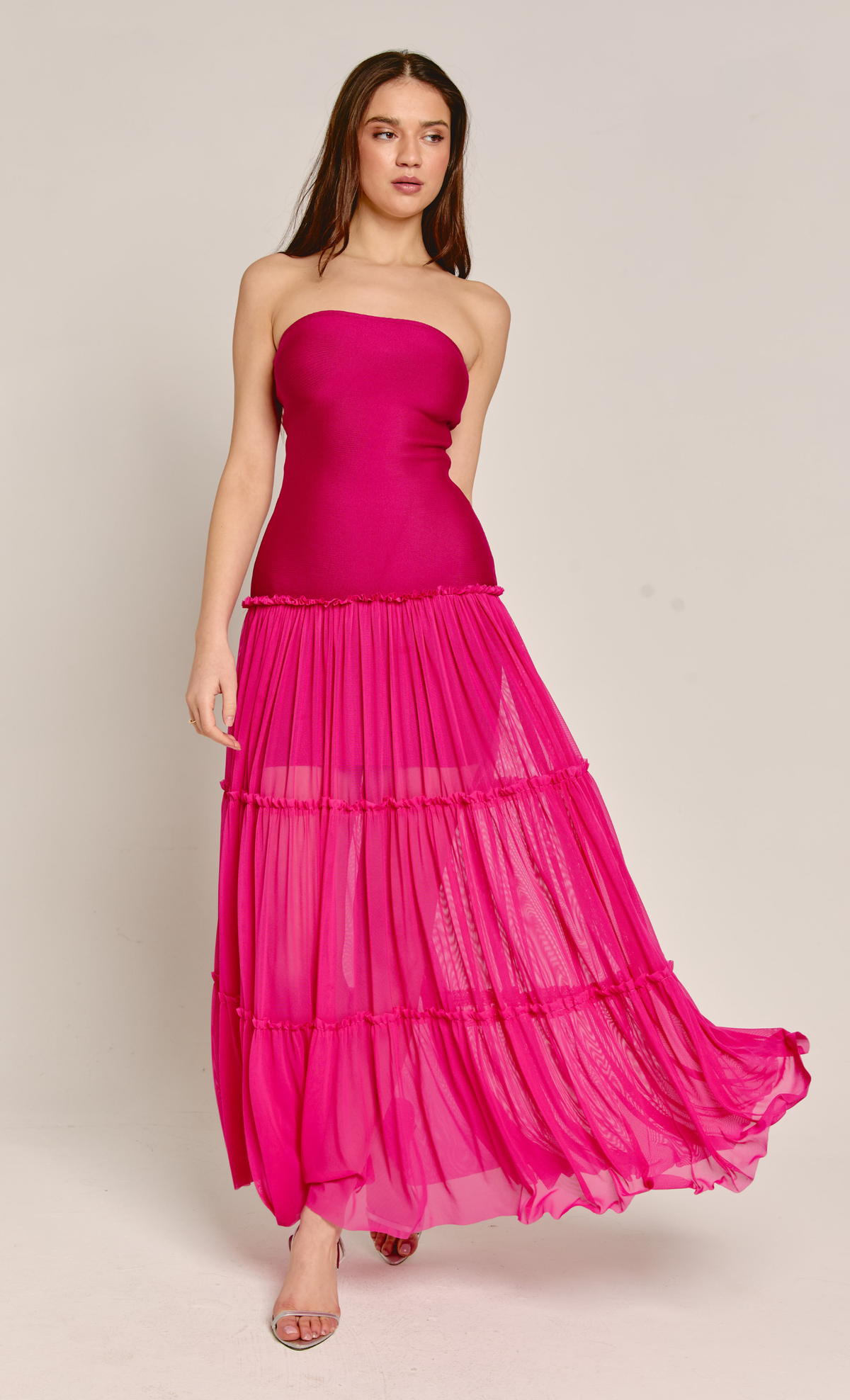 Pink Bandage Mesh Maxi Dress