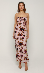 Pink Floral Devore Drawstring Maxi Dress