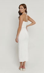 White Textured Cut Out Halter Midaxi Dress