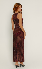 Wine Sequin Racerback Maxi Dress