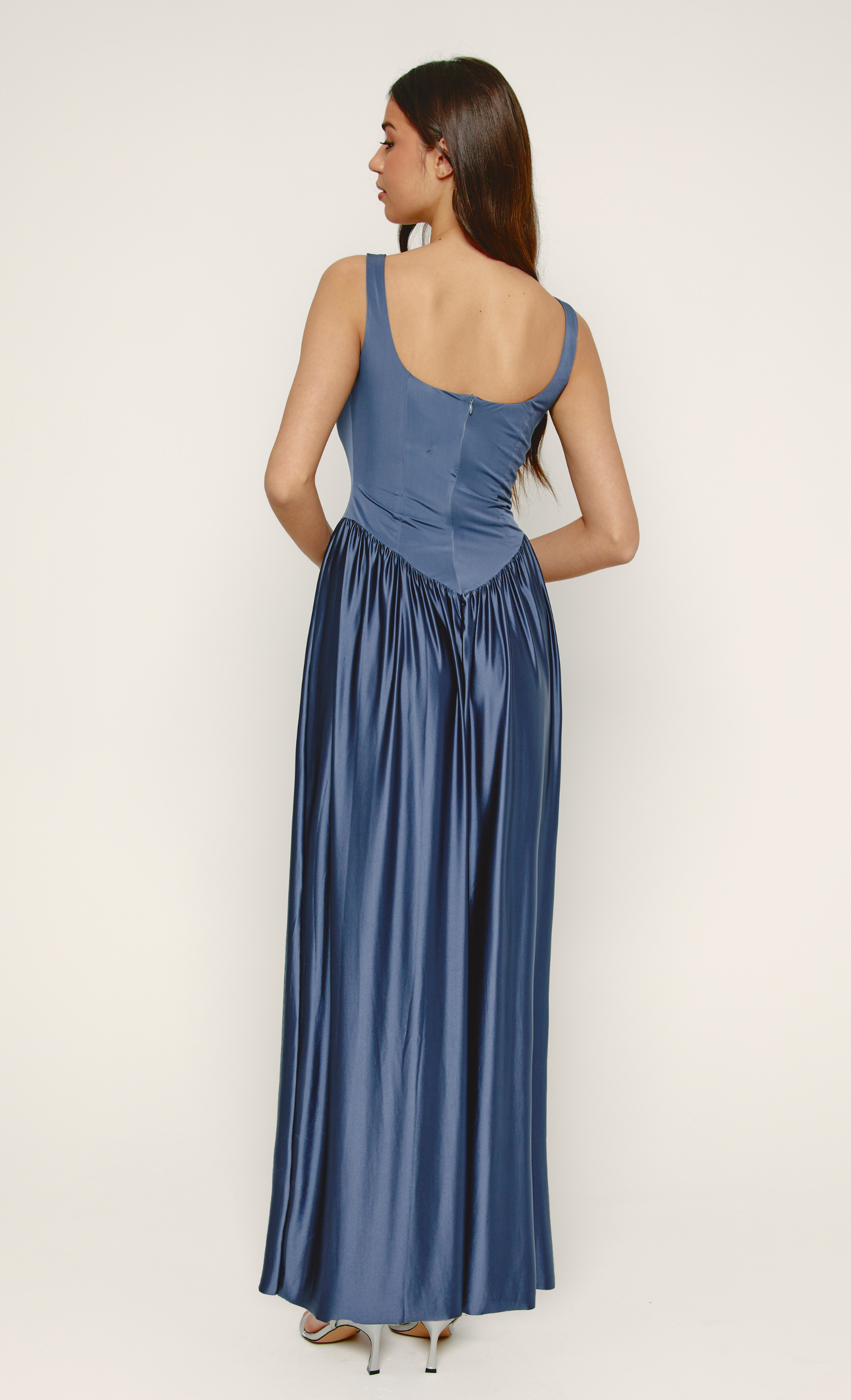 Steel Blue Curved Waist Maxi Dress