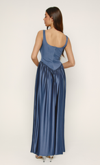 Steel Blue Curved Waist Maxi Dress