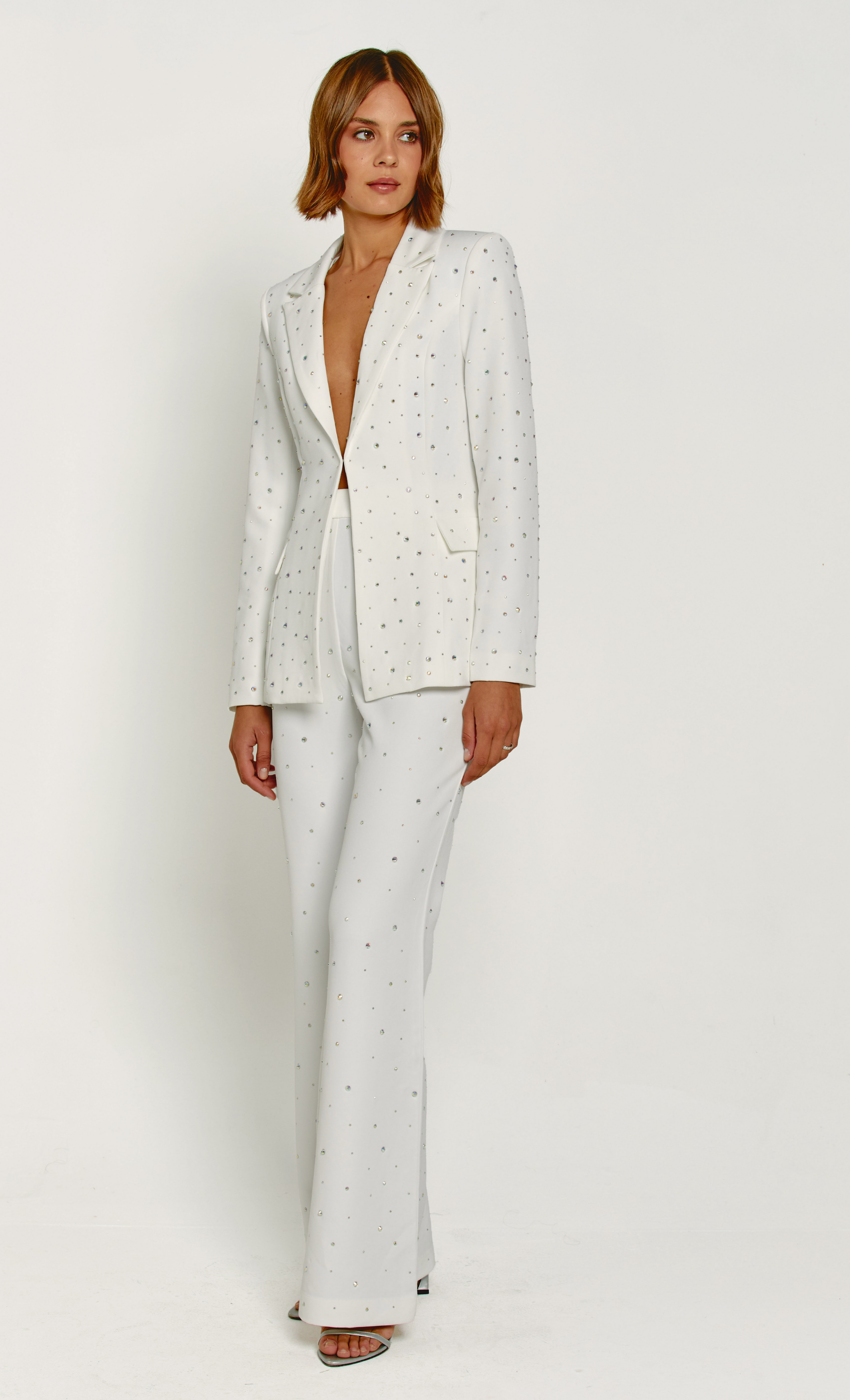 White Diamante Embellished Tailored Blazer
