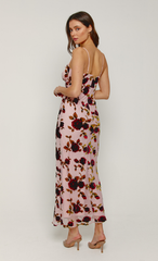 Pink Floral Devore Drawstring Maxi Dress