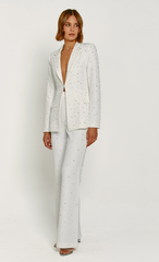 White Diamante Embellished Flared Trousers