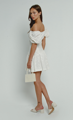 White Broderie Puff Sleeve Mini Dress