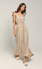 Taupe Ruched Waist Maxi Dress