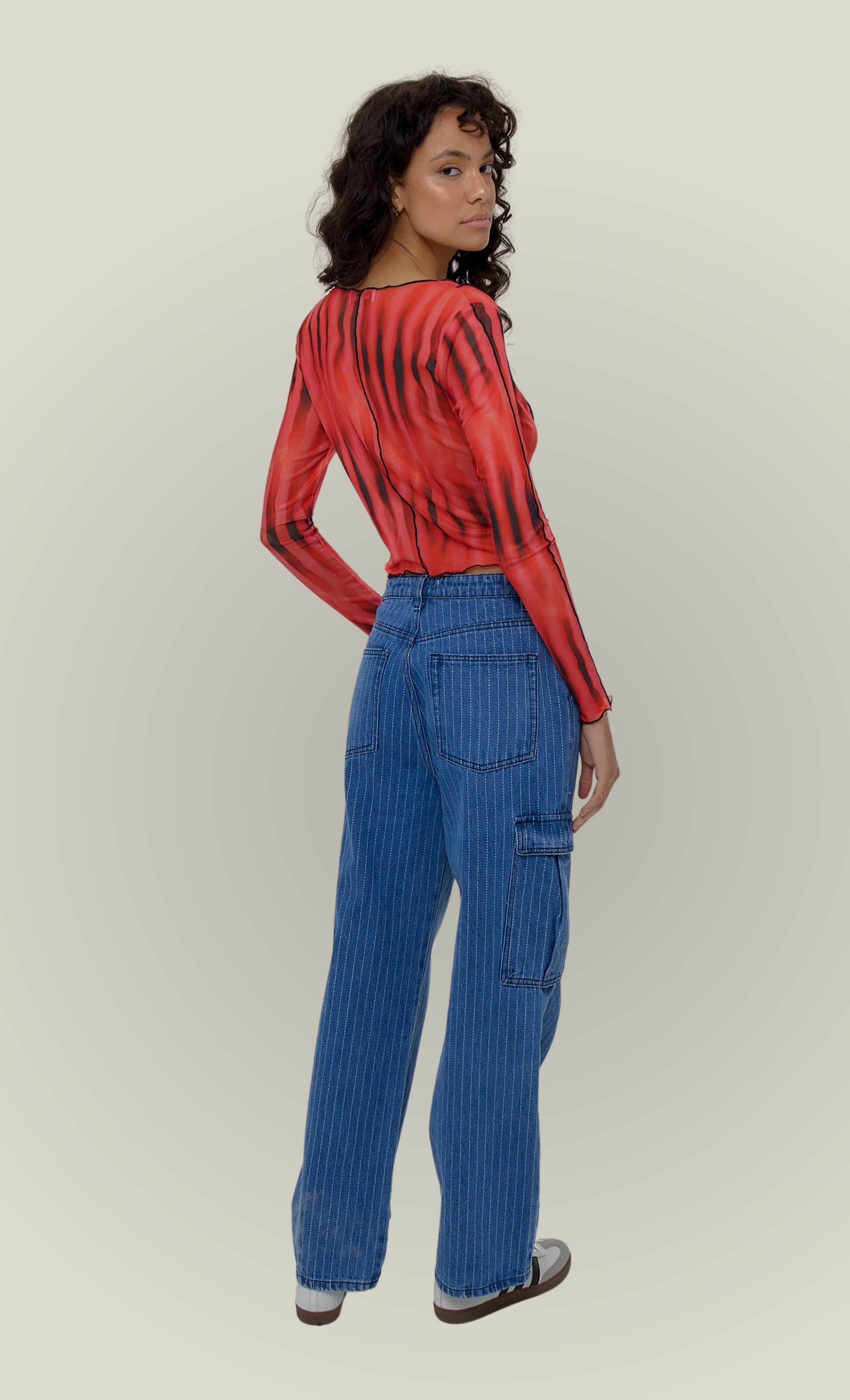 Red Mesh Print Top