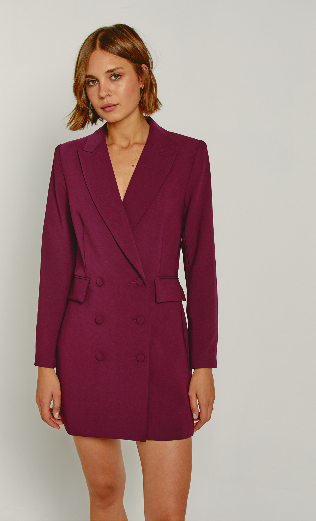 Plum Double Breasted Blazer Mini Dress