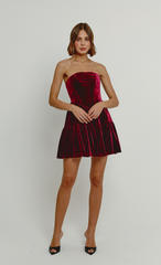 Wine Velvet Bandeau Mini Dress With Bows