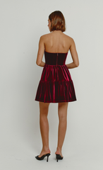 Wine Velvet Bandeau Mini Dress With Bows