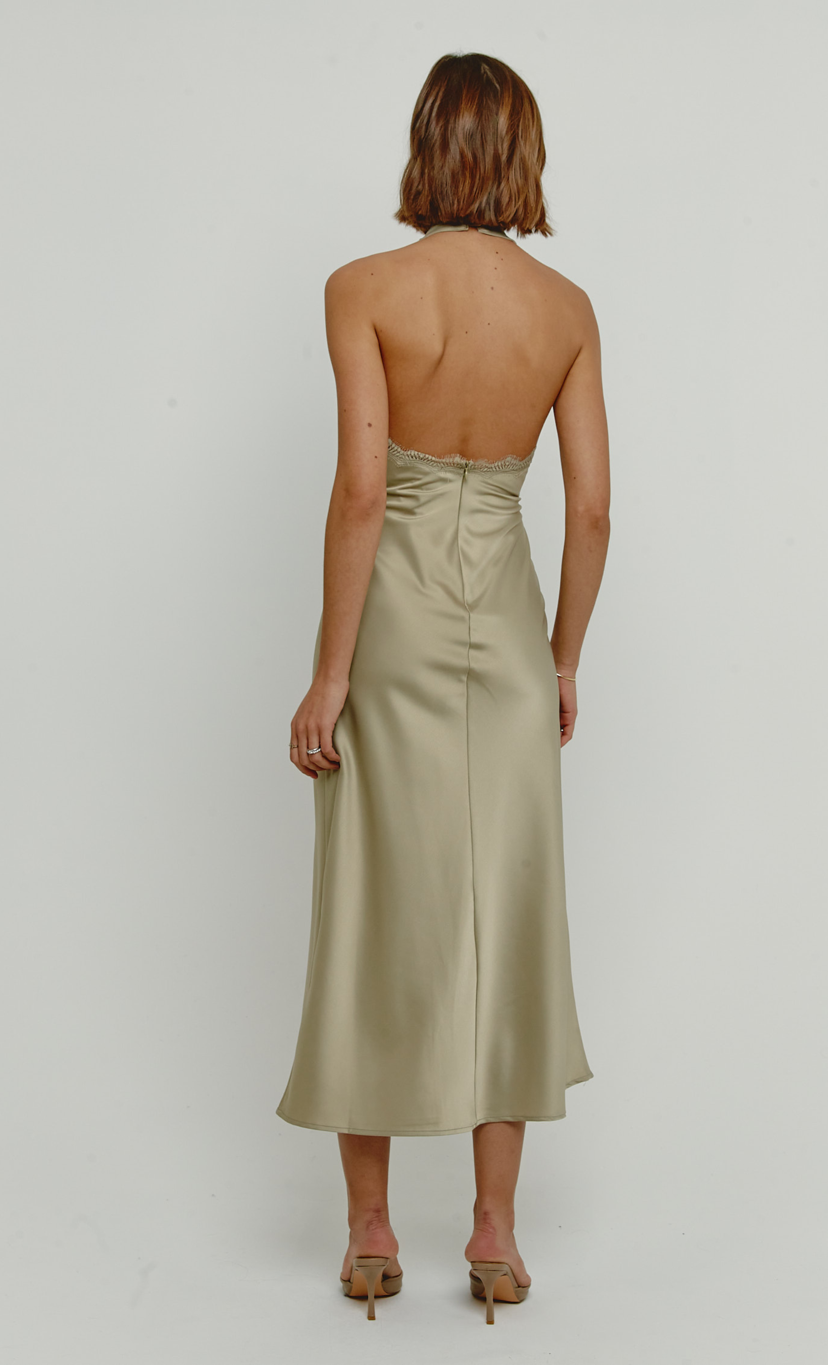 Olive Lace Trim Slip Midi Dress