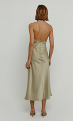Olive Lace Trim Slip Midi Dress