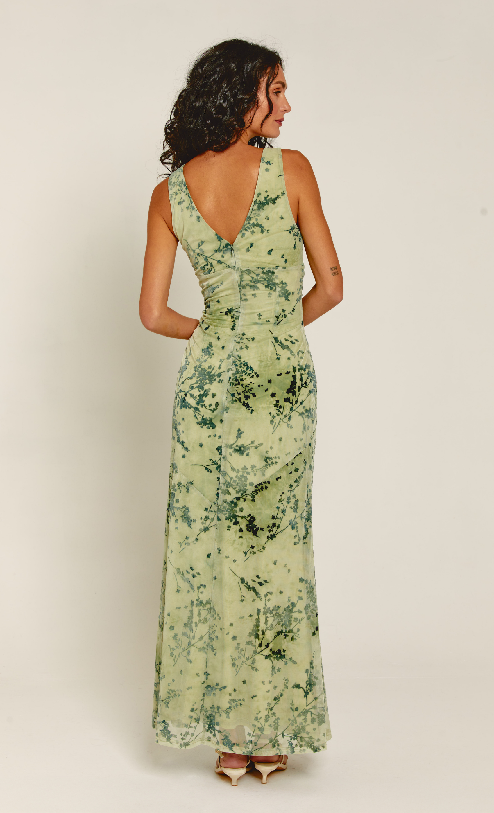 Olive Burnout Devore Maxi Dress