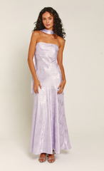 Lilac Bandeau Scarf Satin Maxi Dress