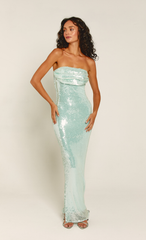 Mint Sequin Ruched Bust Maxi Dress