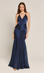 Navy Bias Fishtail Maxi Dress