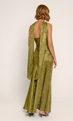 Olive Bandeau Scarf Satin Maxi Dress