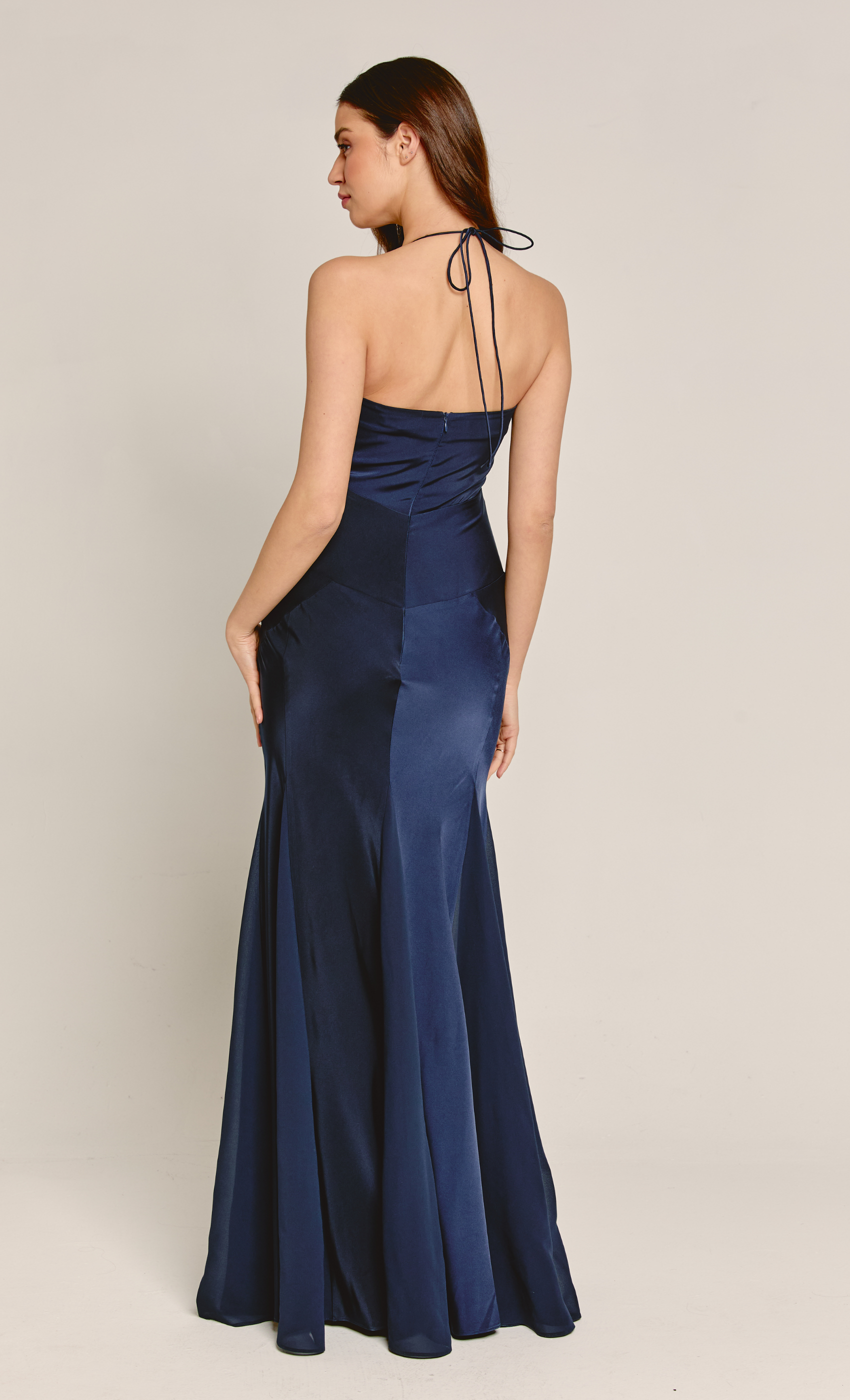 Navy Bias Fishtail Maxi Dress