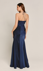 Navy Bias Fishtail Maxi Dress