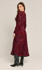 Wine Burnout Ruched Maxi Dress