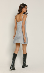 Grey Stripe Pleat Hem Mini Dress
