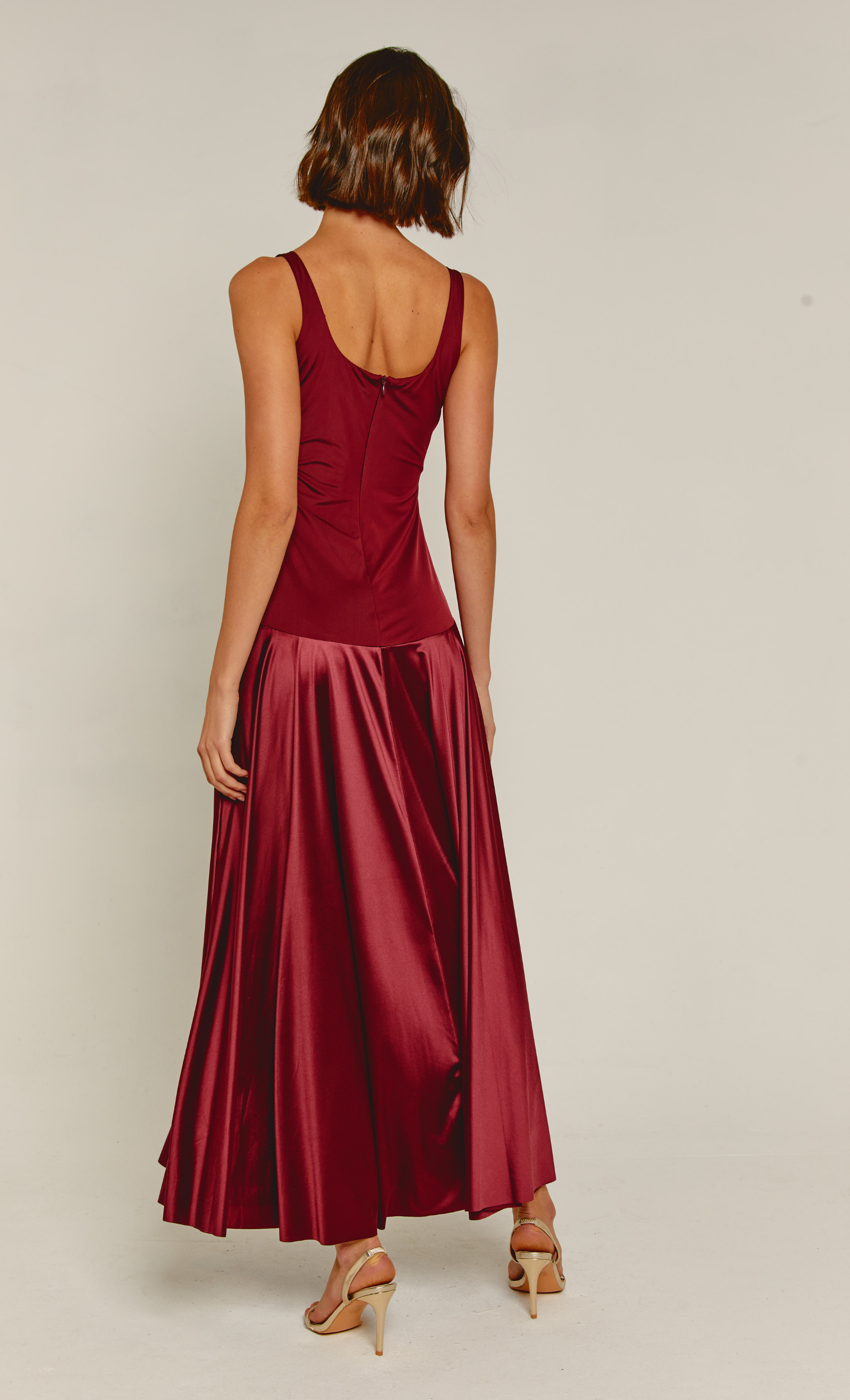Wine Curved Drop Waist Maxi Dress
