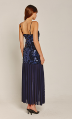 Navy Sequin Mesh Skirt Maxi Dress