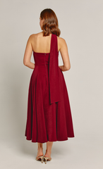 Wine Scarf Detail Midi Dress