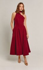 Wine Scarf Detail Midi Dress