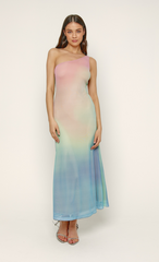 Ombre One-Shoulder Mesh Maxi Dress