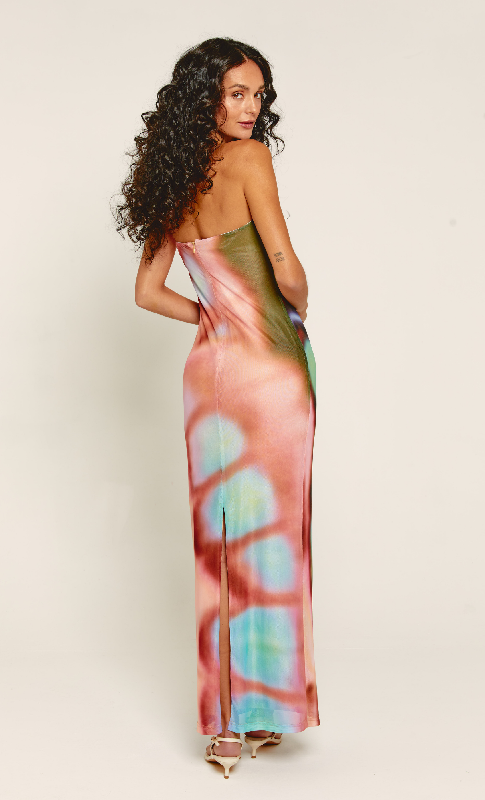 Multi Butterfly Blur Mesh Maxi Dress