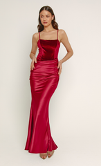 Red Velvet Corset-Style Maxi Dress