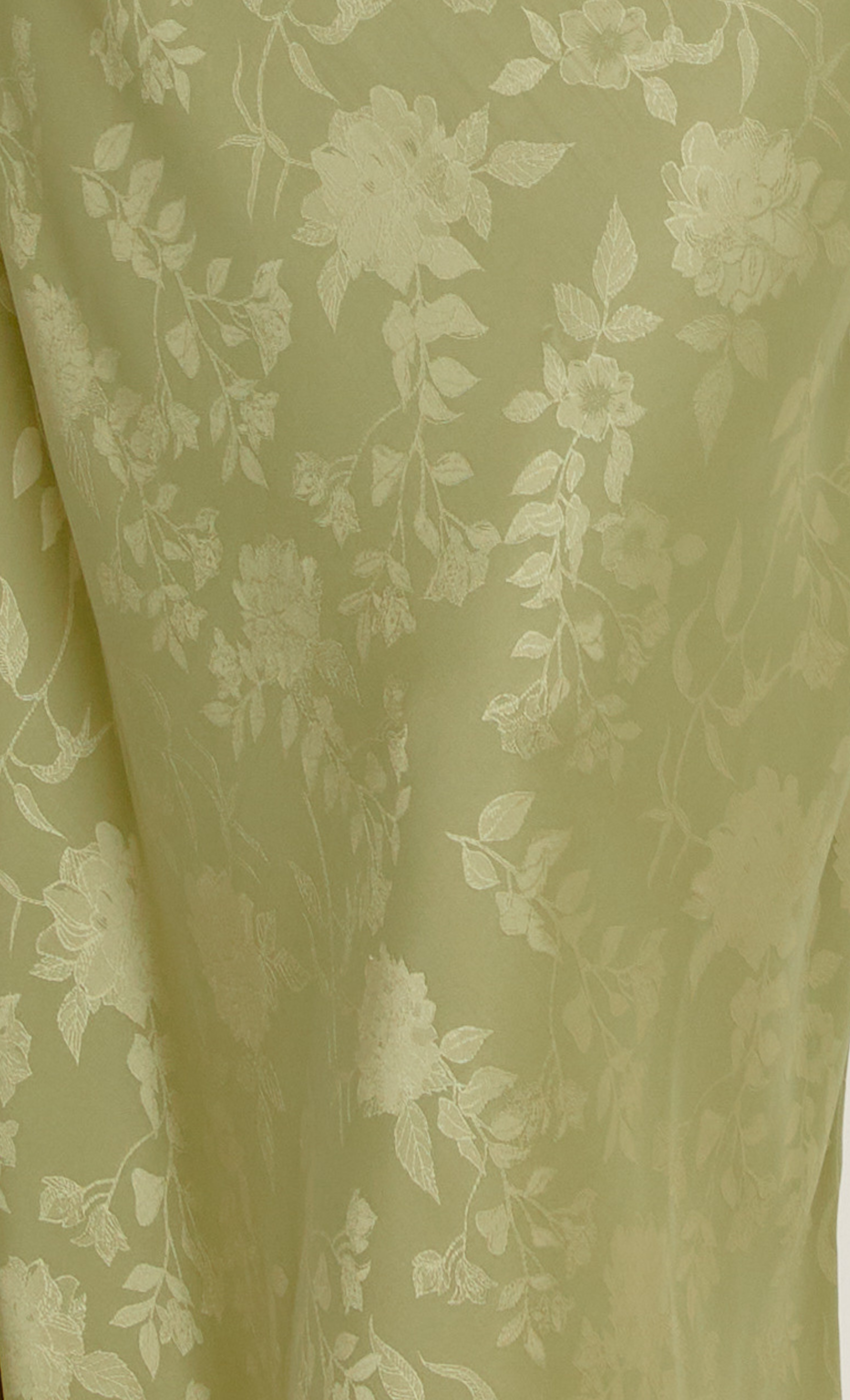 Olive Petal Strap Satin Jacquard Maxi Dress